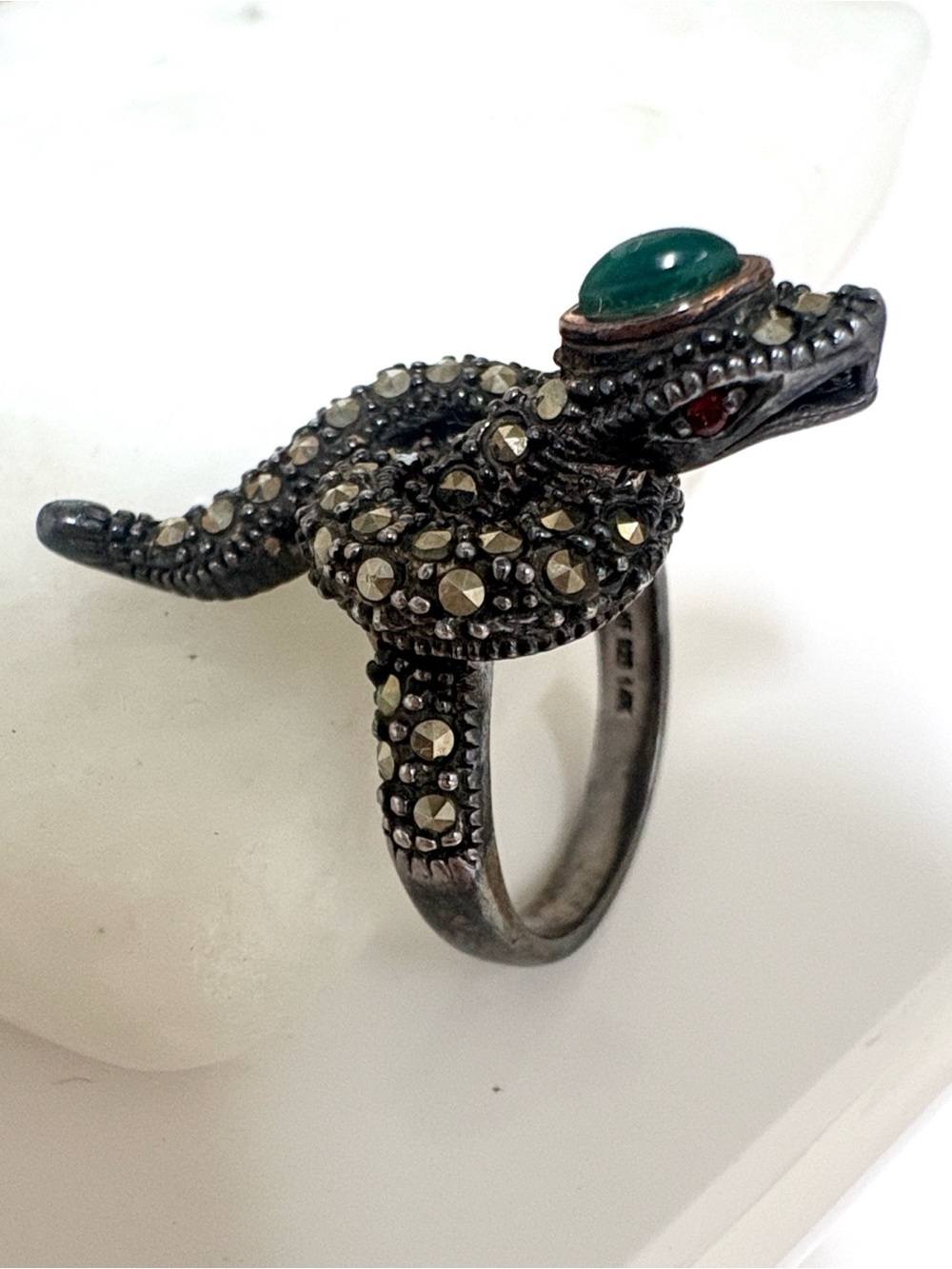 Vintage NWOT NF Thailand 925 Silver Snake Ring 14K Gold Bezel Accent Size 6
